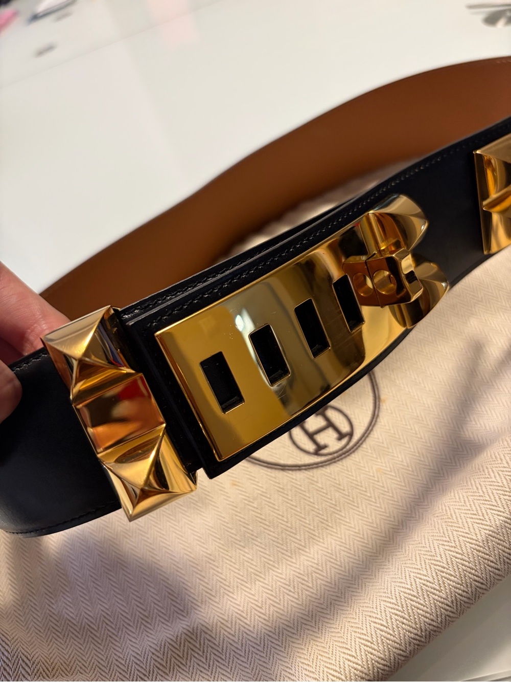 Hermes Collier de Chien Belt in black with Gold Hardware